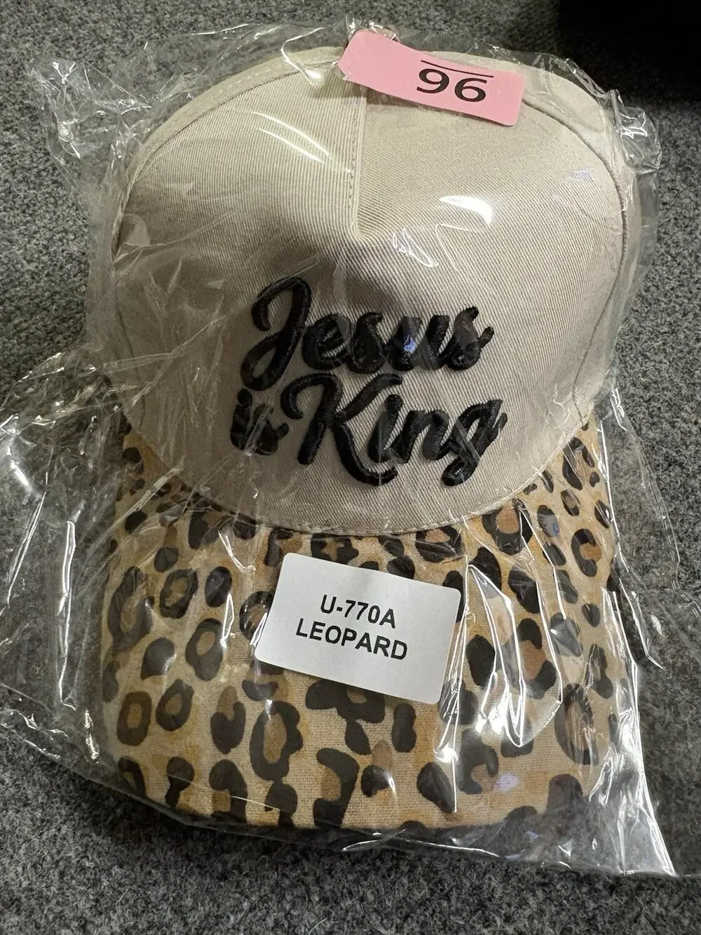 Leopard Print Adjustable Baseball Cap Jesus is King Religious Theme